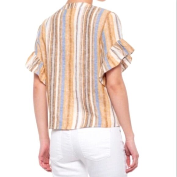 DREW "Beverly" Linen-Rayon Blend Striped Button-Up Ruffle Sleeve Top Sz M #231E - Picture 6 of 10